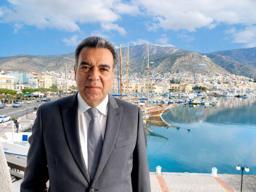 man standing background kalymnos